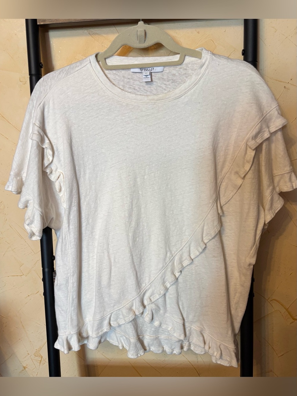 Derek Lam Size S White Ruffle Short Sleeve Tee